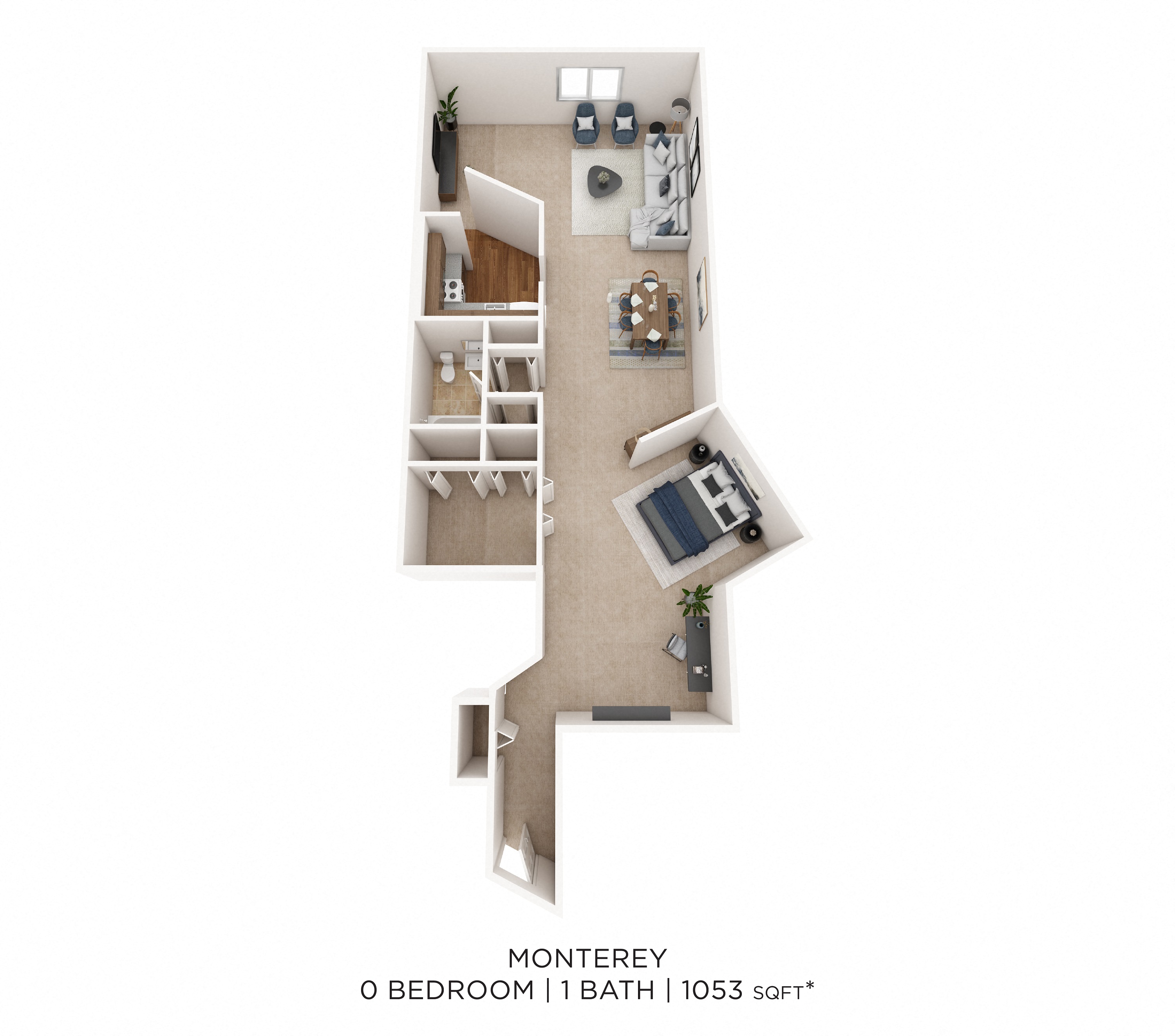 Floor plan for studio, 1 bath, 1053 sqft